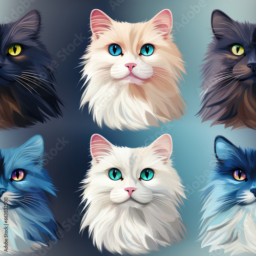 Ragdoll cats breed cute cartoon repeat pattern