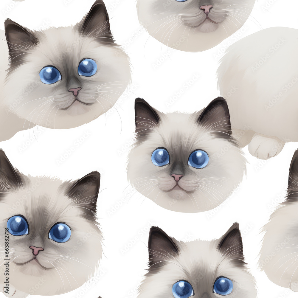 Ragdoll cats breed cute cartoon repeat pattern Ragdoll cats breed cute cartoon repeat pattern