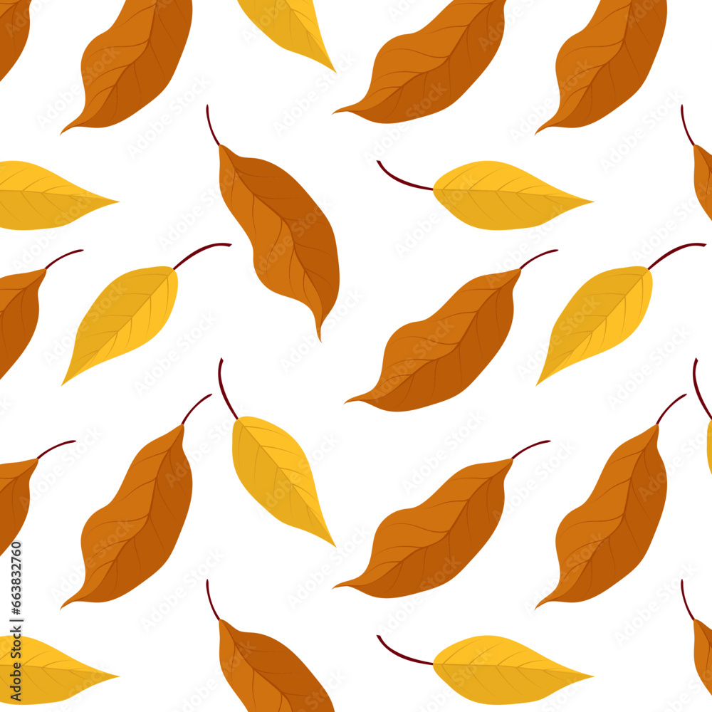 Vector autumn pattern with yellow and orange leaves. Great element for autumn, nature, plant concept and design projects.