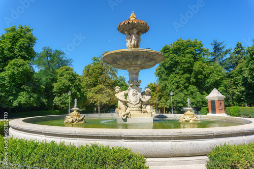 The medieval Artichoke Fountain in Buen Retiro Park, Madrid, Spain