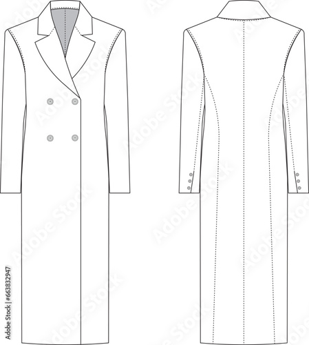 full long coat jacket technical drawing flat sketch 