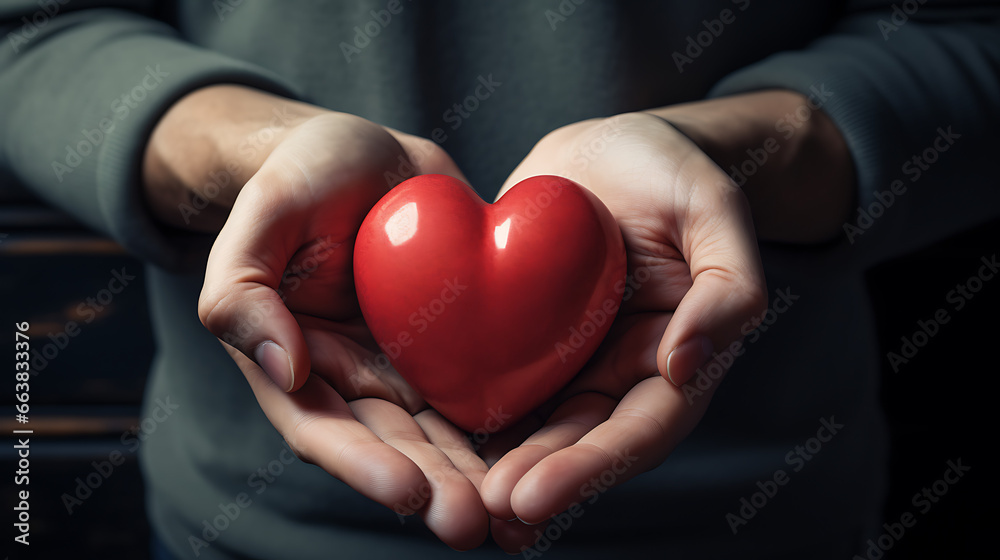 Human Hands Holding a Red Heart