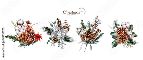 Christmas flower decorations watercolor vector elements vector design