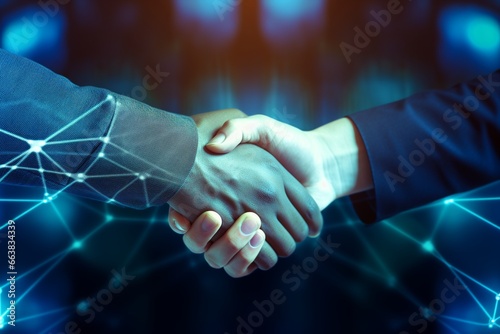Close-Up Business Handshake against Blue Glowing Background - Concept of Partnershi