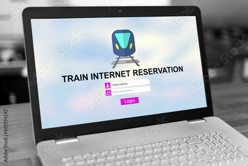 Billede på lærred Train internet reservation concept on a laptop