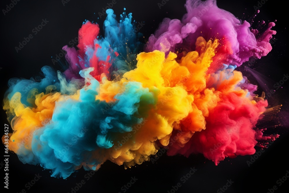 Abstract Colorful Powder Explosion on Black Background Abstract Colorful Powder Explosion on Black Background