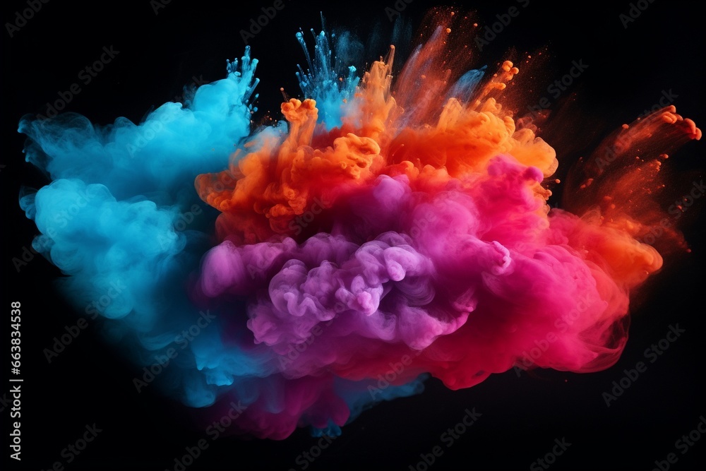 Abstract Colorful Powder Explosion on Black Background