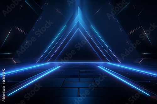 Dark Blue Futuristic Background with Neon Lights