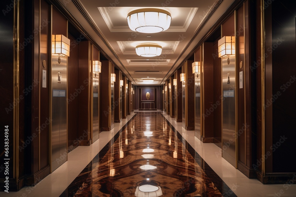 Hotel Corridor Ambiance: Elevator View in Modern Interior