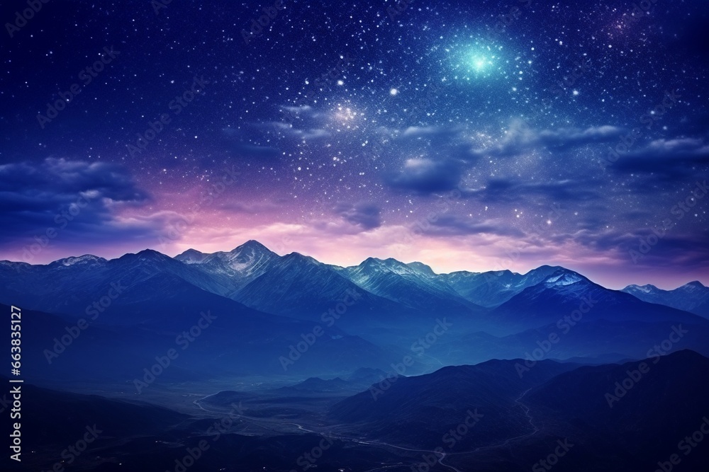 Nocturnal Serenity: Mountains and the Colorful Milky Way in the Night Sky Nocturnal Serenity: Mountains and the Colorful Milky Way in the Night Sky