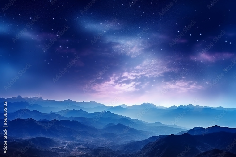 Nocturnal Serenity: Mountains and the Colorful Milky Way in the Night Sky