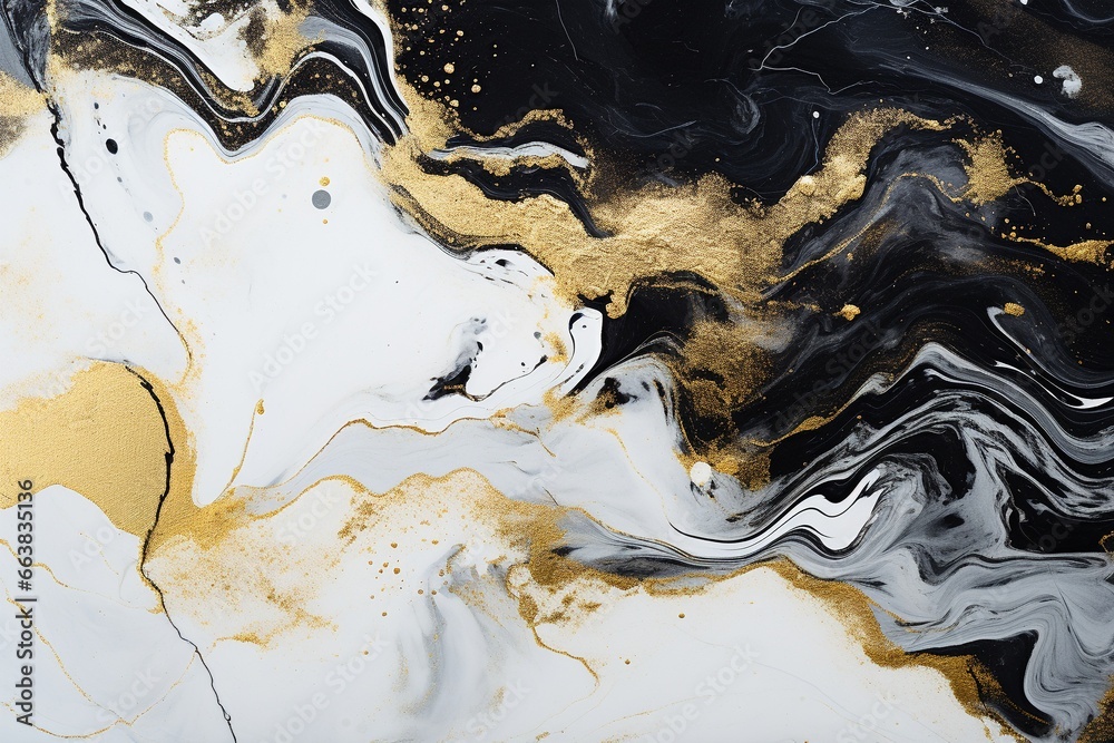 Obraz premium Elegant Marble: Black, White, and Gold Abstract Ink Art