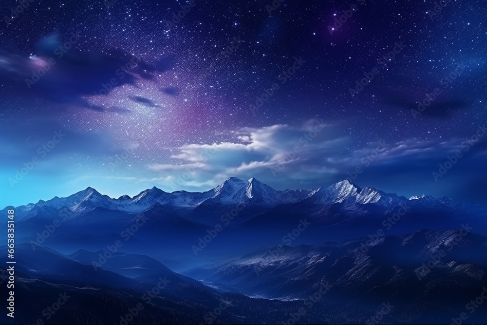 Nocturnal Serenity: Mountains and the Colorful Milky Way in the Night Sky Nocturnal Serenity: Mountains and the Colorful Milky Way in the Night Sky