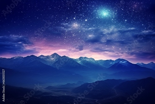 Nocturnal Serenity: Mountains and the Colorful Milky Way in the Night Sky