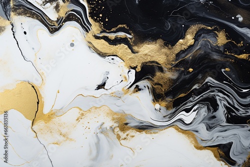 Elegant Marble  Black  White  and Gold Abstract Ink Art