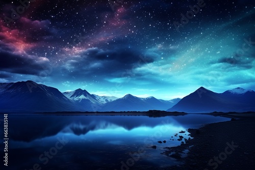 Nocturnal Serenity: Mountains and the Colorful Milky Way in the Night Sky © pierre