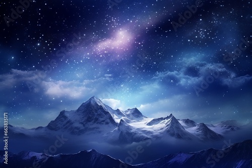 Nocturnal Serenity: Mountains and the Colorful Milky Way in the Night Sky