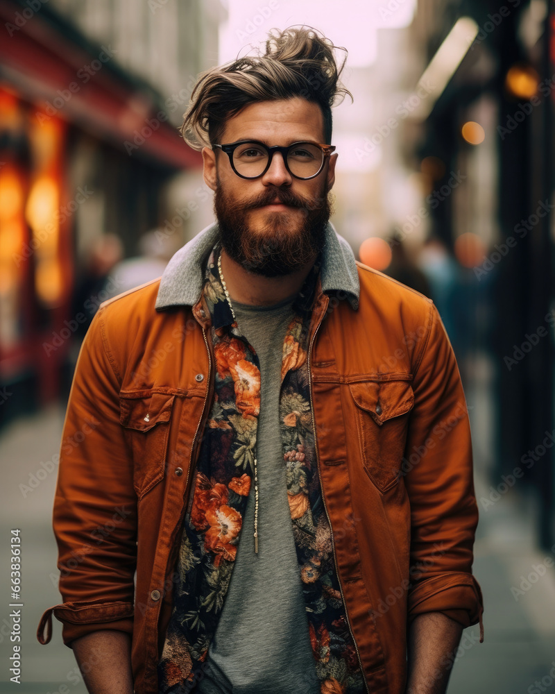 Fototapeta premium Urban Chic: How a Hipster Rocks the Street Style Aspect Ratio 4:5