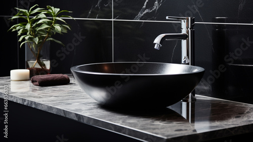 Hotel sink made of black marble, clean and elegant © 대연 김