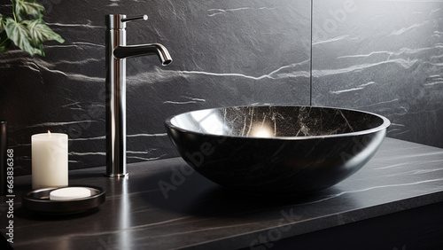 Hotel sink made of black marble, clean and elegant