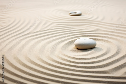 zen garden meditation stone in sand and wave background photo