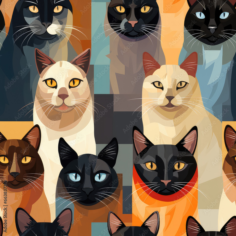 Obraz premium Siamese cats breed cute cartoon repeat pattern