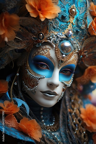 Beautiful woman in black mysterious venetian mask. AI Generated © dark_blade