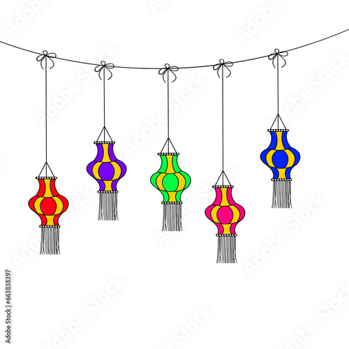 Colorful Kandeels (Lanterns) Hang on Background. photo