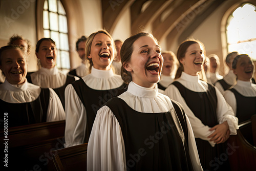 A Christian church choir raising their voices in harmony photo