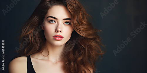 Profile of beautiful young female model with copy space