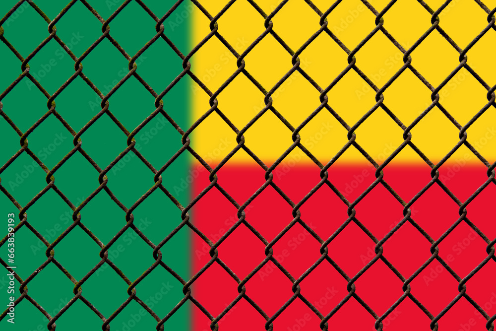 A steel mesh against the background of the flag Benin. A steel mesh against the background of the flag Benin.