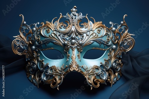 Mardi gras mask on blue background. AI Generated