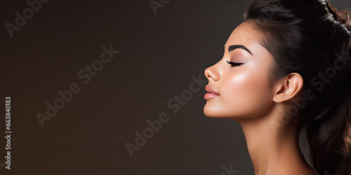 Profile of beautiful young female model with copy space