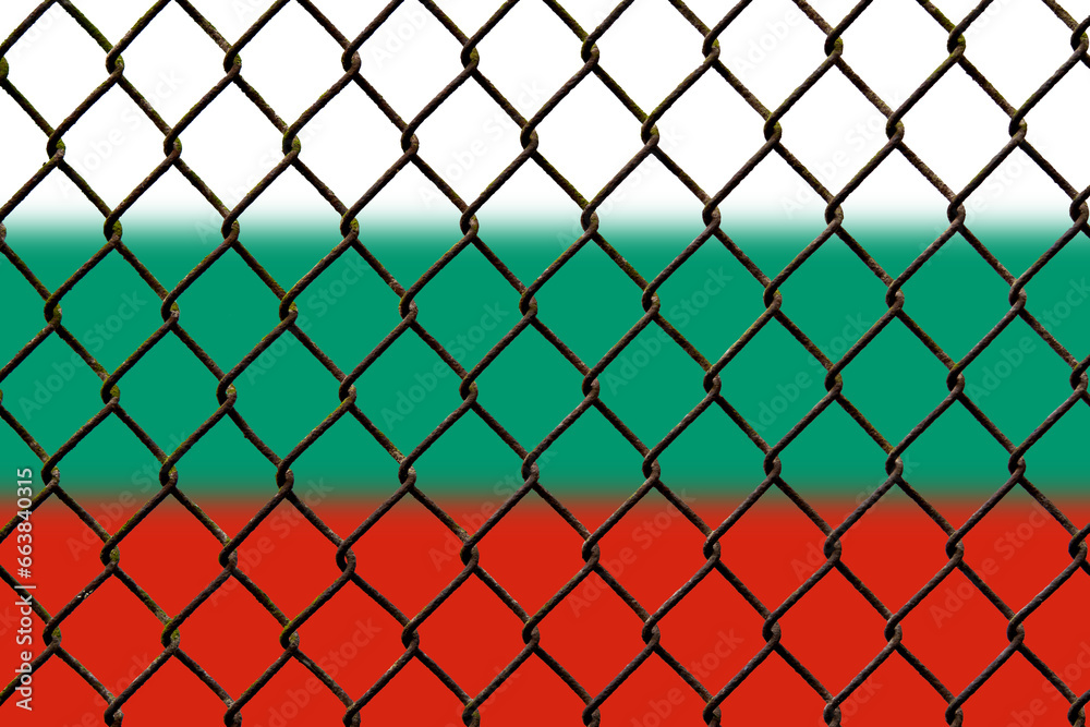 Naklejka premium A steel mesh against the background of the flag Bulgaria.