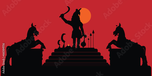 South indian Ayyanar silhouette vector illustration background. 
