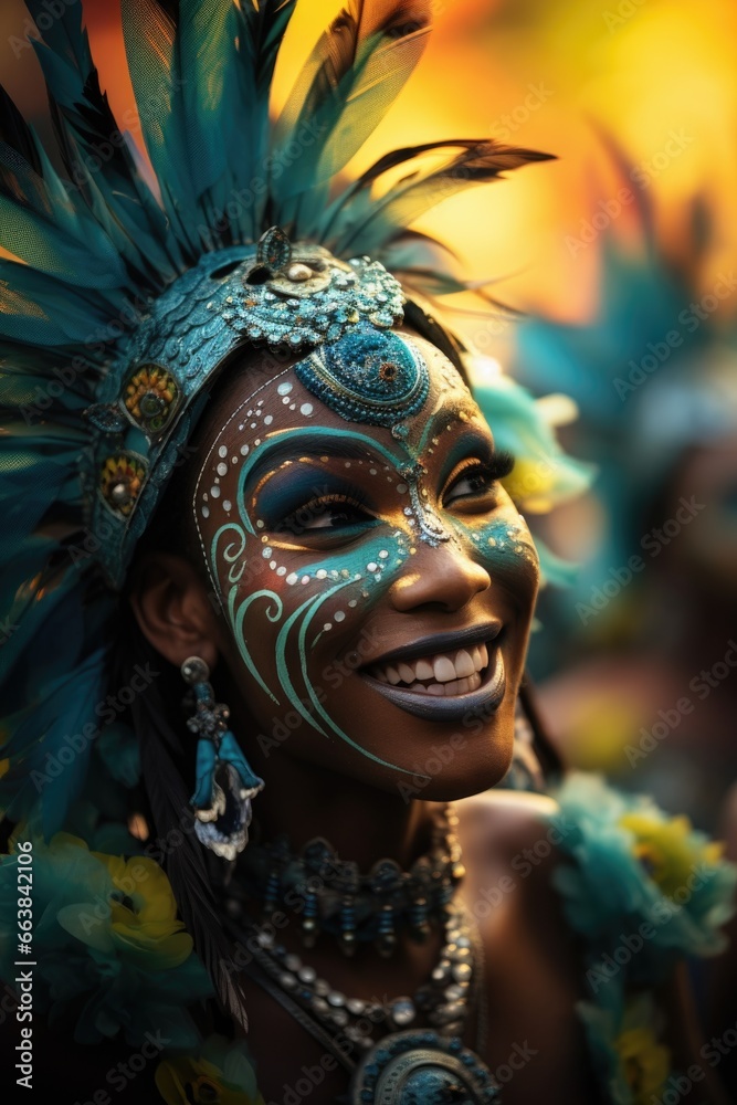 Fototapeta premium Beautiful woman in black mysterious venetian mask. AI Generated