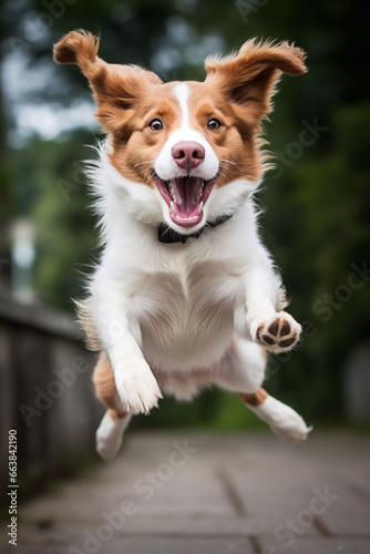 very happy and optimistic dog in jumping