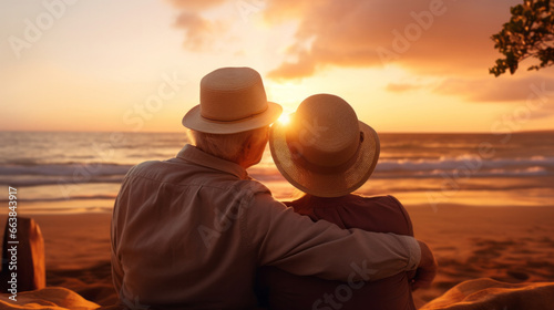 Loving senior couple spending quality time after retirement or on vacation at sunset © Malambo/Peopleimages - AI