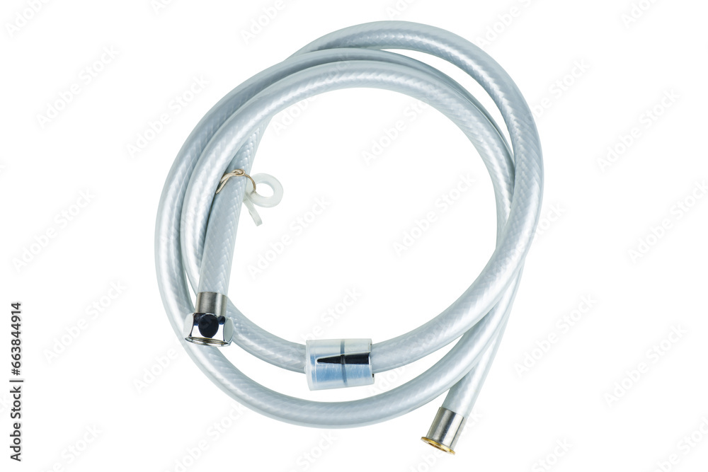 New shower plastic hose isolated on a white background New shower plastic hose isolated on a white background