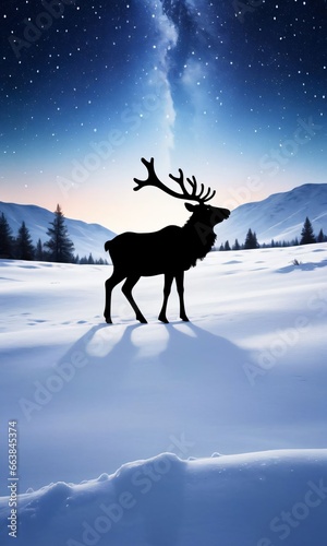 A Moose Standing In The Snow With A Starry Sky In The Background