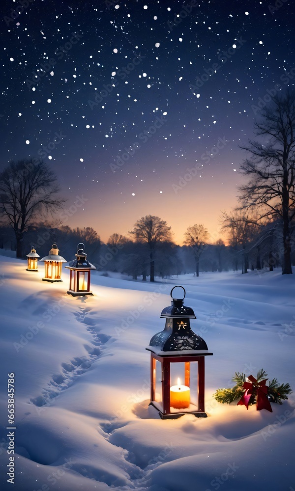 A Candle And Christmas Tree In The Snow A Candle And Christmas Tree In The Snow