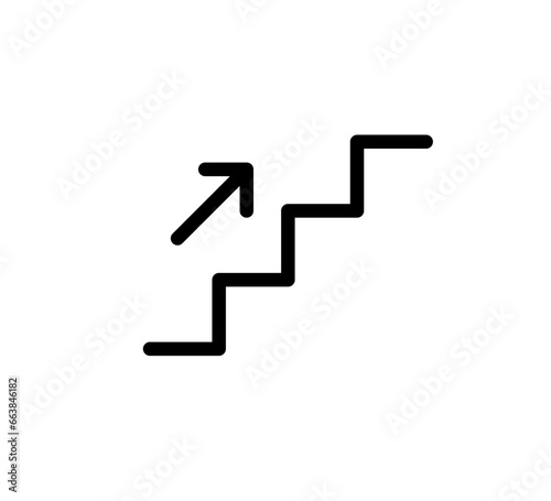 Stairs up icon with arrow. Stairway direction sign. Up stair symbol. Escalator black pictogram. Vector illustration isolated on white background. Editable stroke.