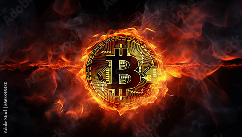 Burning Bitcoin Gold Coins, Digital Money and Investing