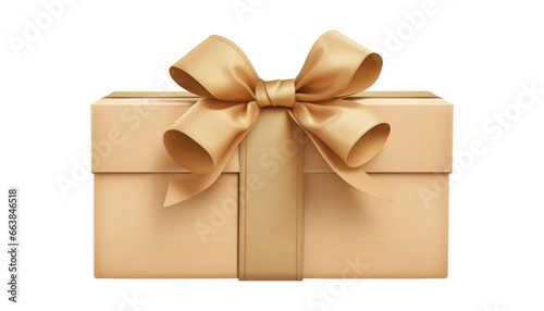 brown gift box with ribbon isolated on transparent background cutout