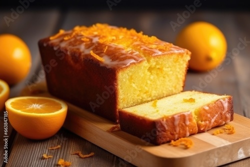 lemon loaf cake decorated with sugar icing. AI Generated