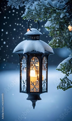 A Lantern With A Candle In The Snow © Pixel Matrix