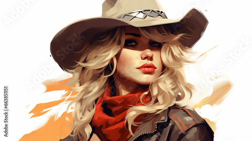 Attractive young cowgirl illustration. Generative ai