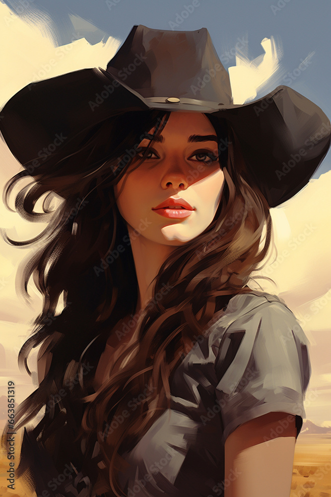 Attractive young cowgirl illustration. Generative ai Attractive young cowgirl illustration. Generative ai