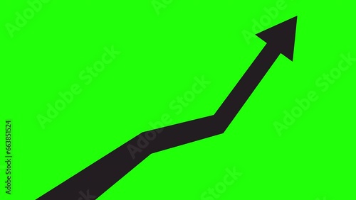 Animated financial growth chart with trend line graph. Growth bar chart of economy. Vector illustration isolated on green background.