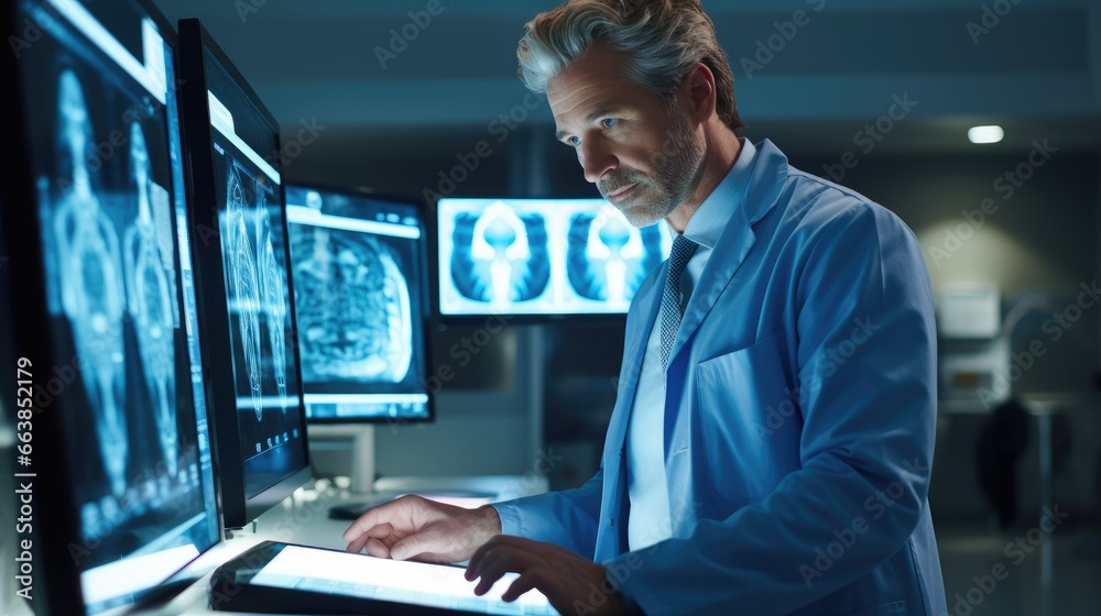 Obraz premium a doctor attentively checking an X-ray report